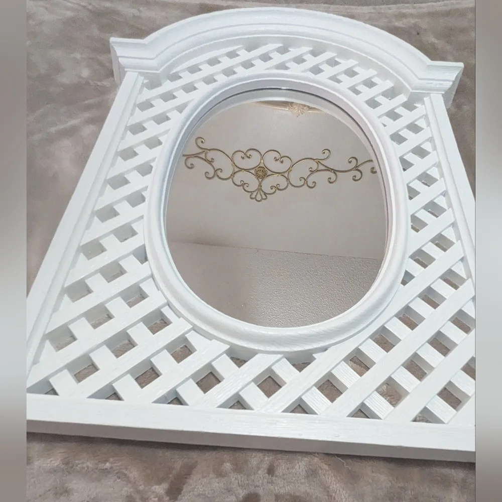 Vintage Burwood White Resin Lattice Mirror